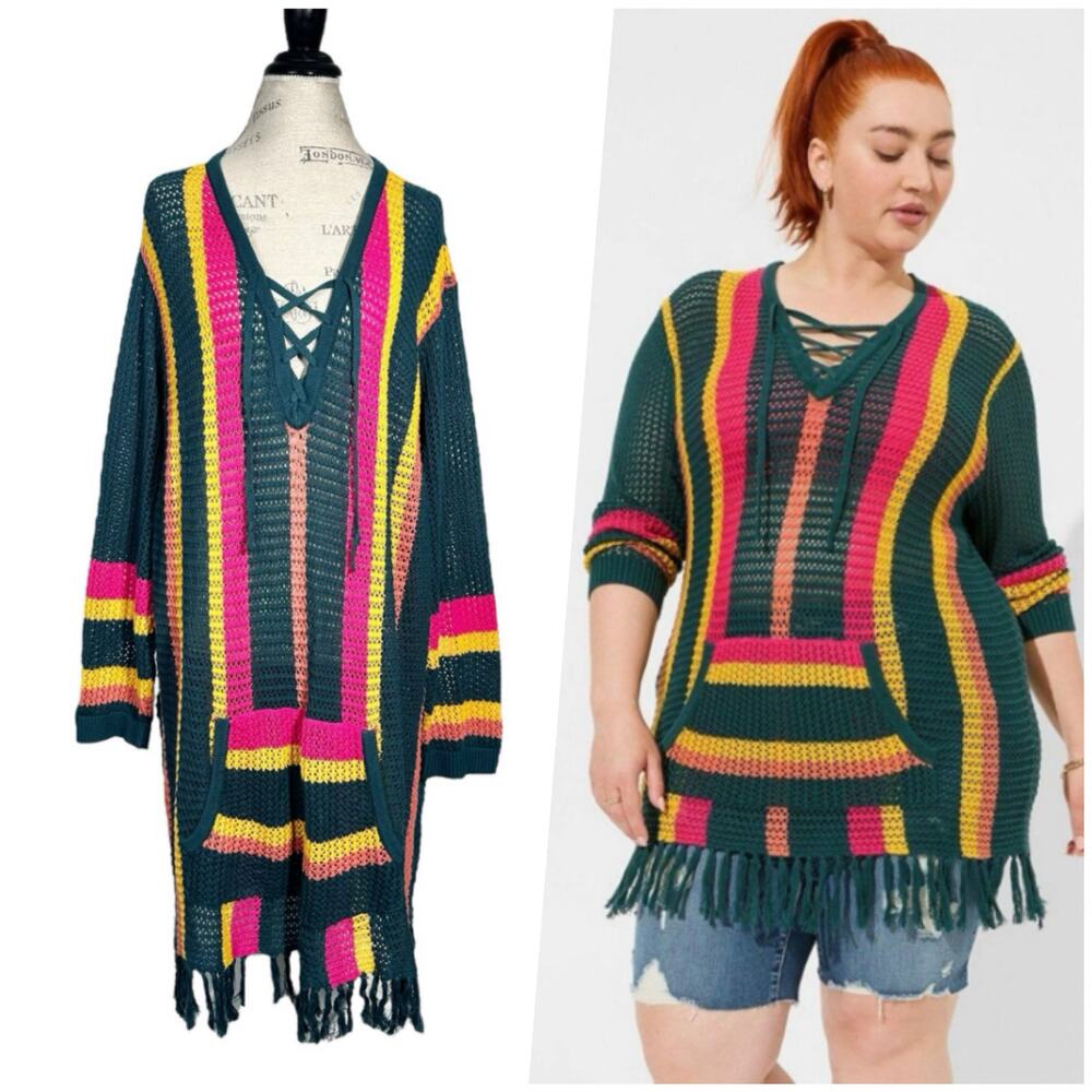 Torrid | Women | Multicolor Stripe Open Stitch Crochet Pullover Sweater | Size 5